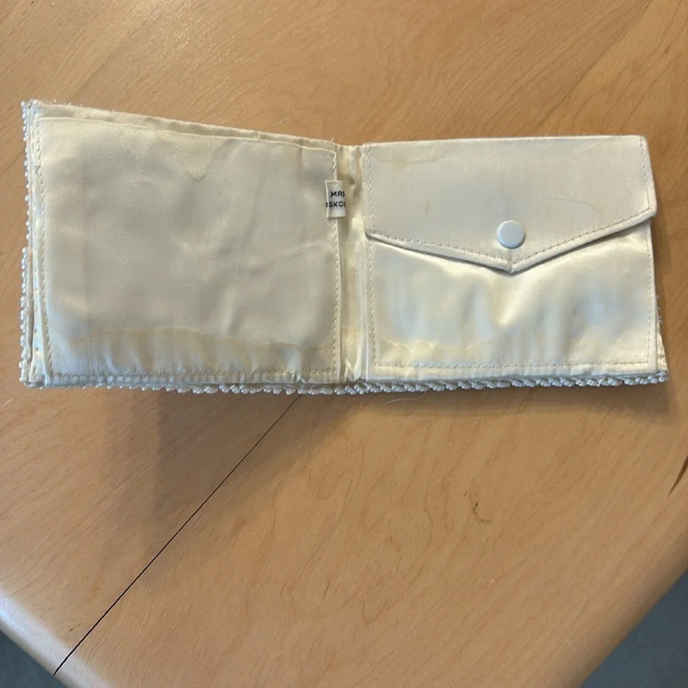 Vintage (1950s-60s) ivory beaded & sequined wallet. Handmade in Hong Kong.